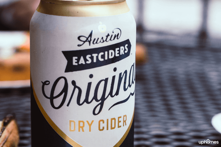 Austin's Eastcider beer sitting on a table in Austin, TX