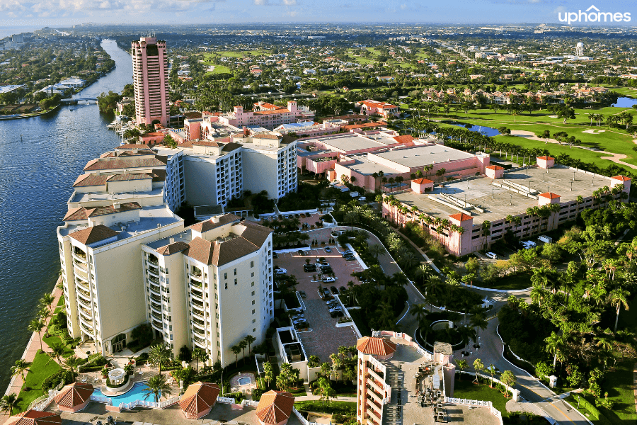 Aerial view of Boca Raton Florida with the beach and city during the day