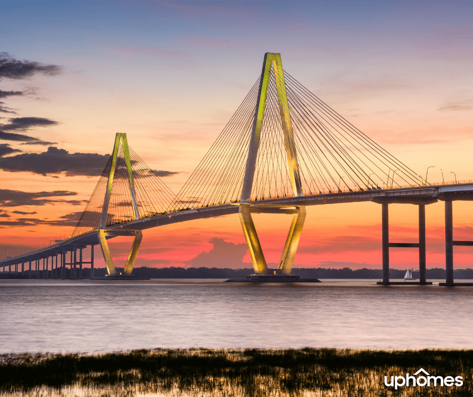 Charleston, SC Bridge during a sunset with beautiful view of the water