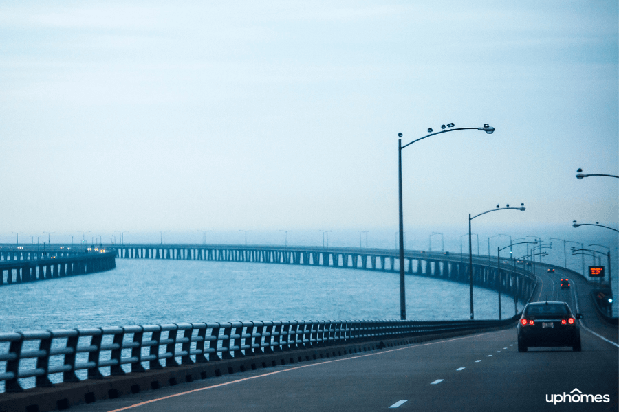 The Chesapeake bridge on a rainy day