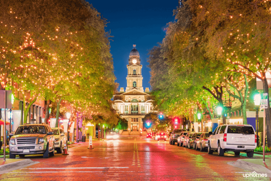 Fort Worth, TX Downtown Lit Up at night time