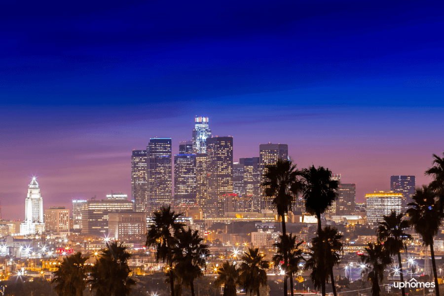 Downtown Los Angeles at night time not a cloud in the sky