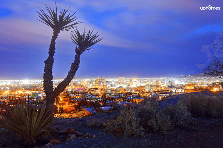 Sunset in El Paso TX overlooking downtown El Paso