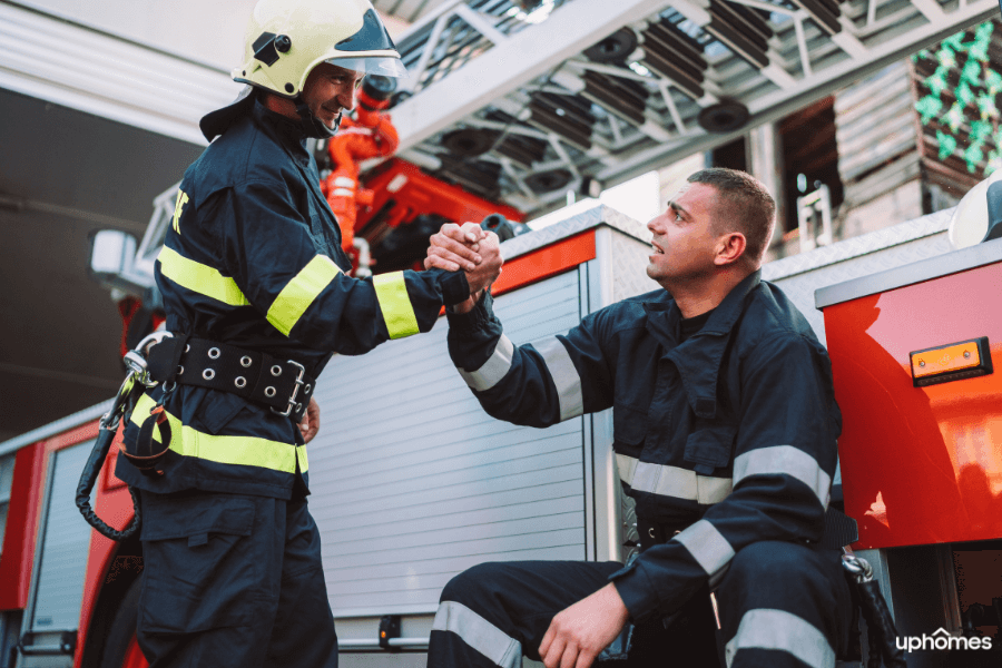 Firefighters working hard to prepare for any fires that may happen as a team and unit