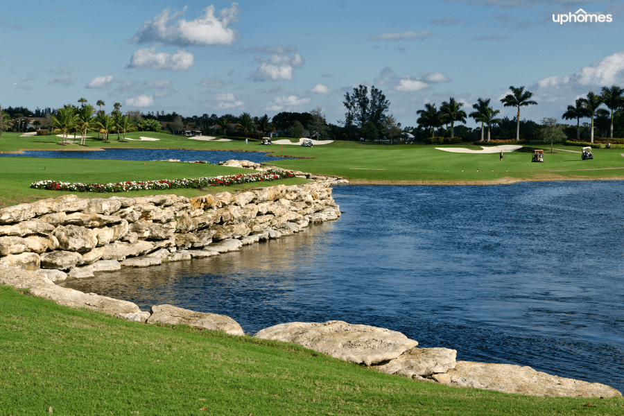 Golf course in Naples Florida on a bright sunny day with a blue sky