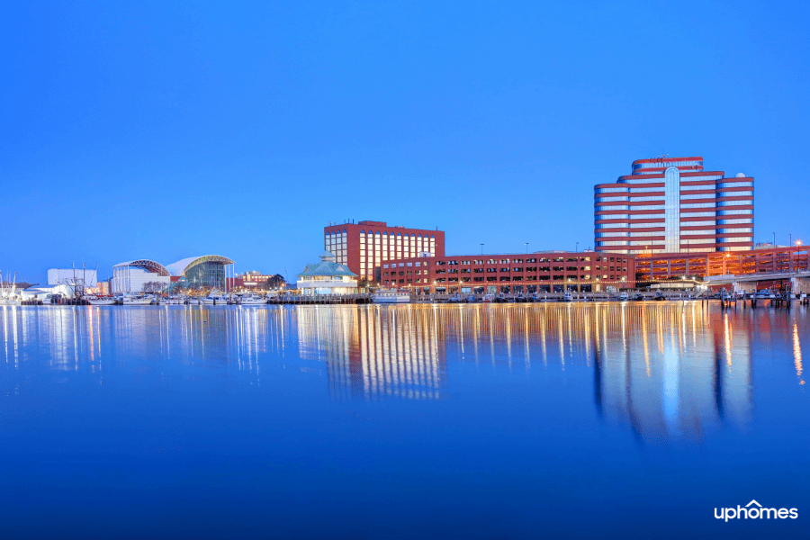 Hampton Virginia water and city skyline in the background