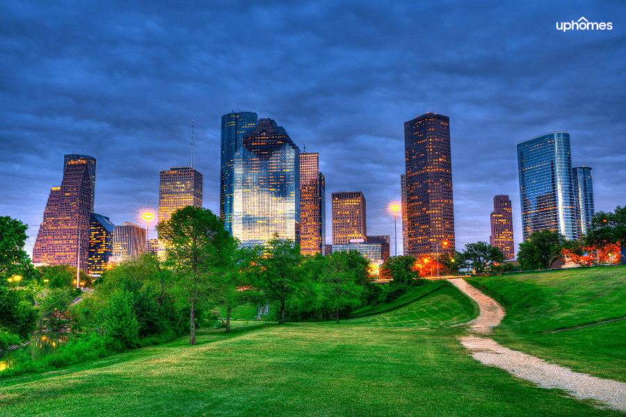 Night time in Houston, Texas in the city