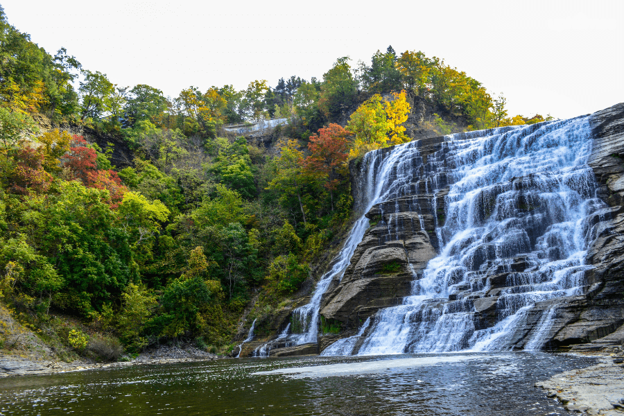 Fun things to do in Ithaca, NY with waterfall and fall trees