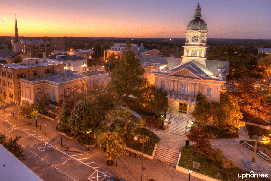 Living in Athens, GA - A photo of downtown athens georgia as the sun begins to set