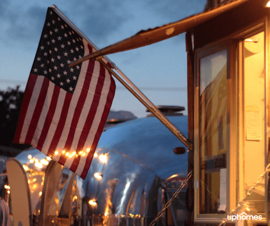 United States Flag in Washington DC in the Navy Yard neighborhood with a food truck