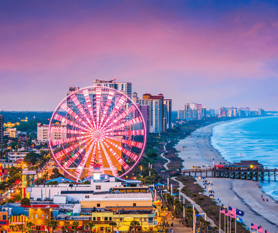 Myrtle Beach, SC Ferris Wheel, Coastline and Oceanfront - South Carolina Beach