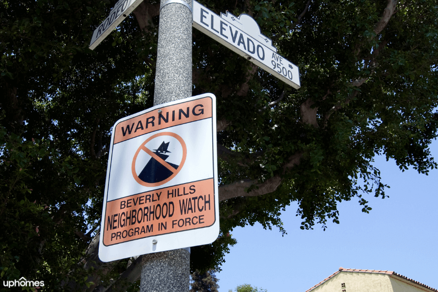 A Neighborhood watch sign located in the Beverly Hills neighborhood of Los Angeles, California