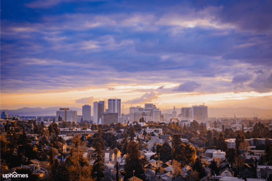 Life in Oakland, California - a view of the entire city at sunset