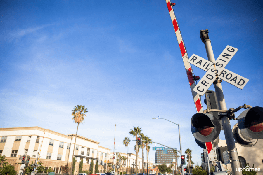 Rail road in Anaheim California with a pretty day and sky