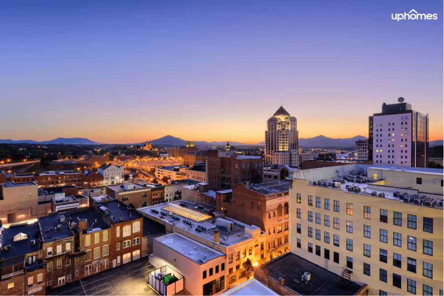 Roanoke Virginia Downtown at sunset