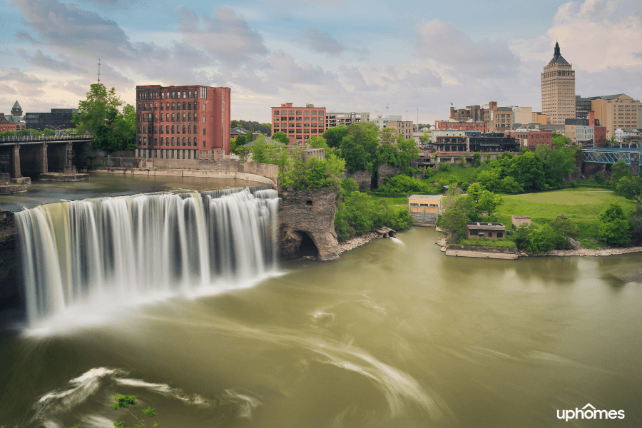 Rochester NY waterfall in the city area of downtown