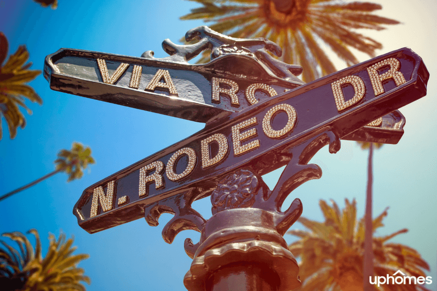 Rodeo Drive in Los Angeles which is in Beverly Hills for a two mile stretch with luxurious shopping and fancy restaurants