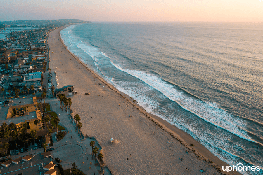 San Diego Beach, with homes along the coastline overlooking the water