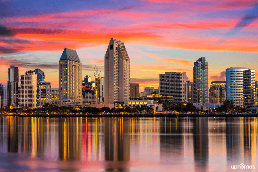 Downtown San Diego skyline at sunset where there are many job opportunities