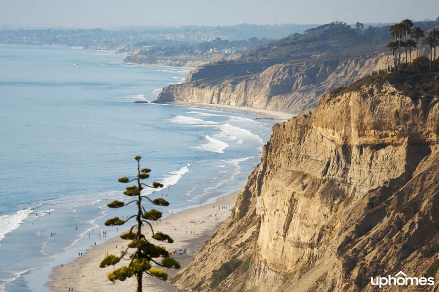 San Diego Beach on Cliff overlooking water and ocean below