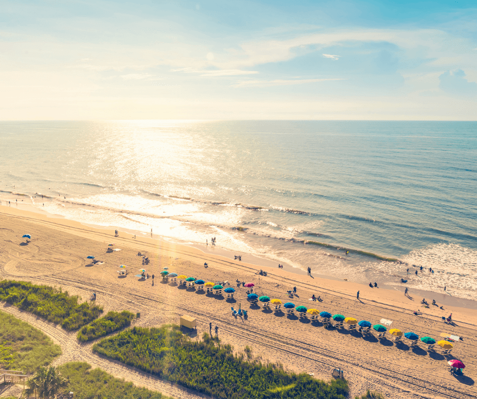 South Carolina Beach - SC Beach with the sun shining, people, umbrellas
