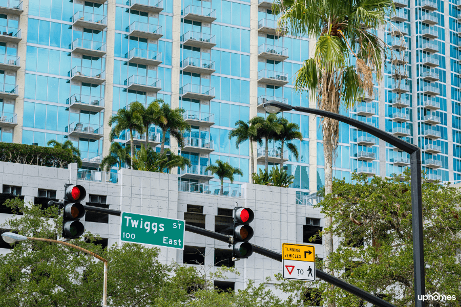 Twiggs Street sign in Downtown Tampa Florida is one of the areas downtown people want to live