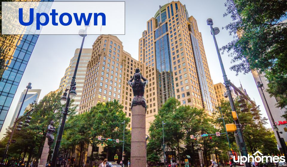 Uptown Charlotte NC - A View of People in Downtown Charlotte among skyscrapers