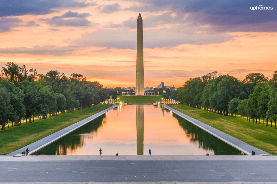 Washington Monument sunset and peaceful water and scenery