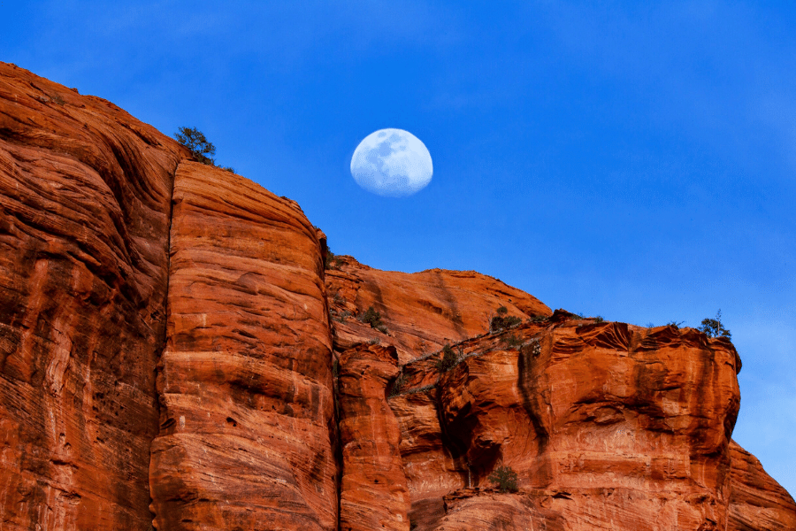 Moon over the red rocks in Sedona, AZ