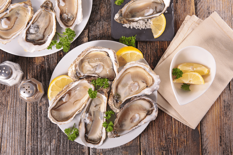 Oysters raw lemon fresh seafood