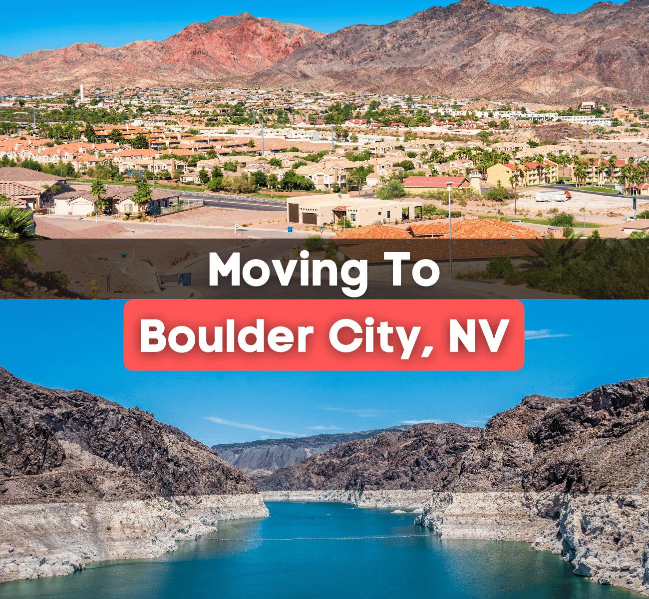 Boulder City, NV neighborhood and the Hoover Dam on a sunny day