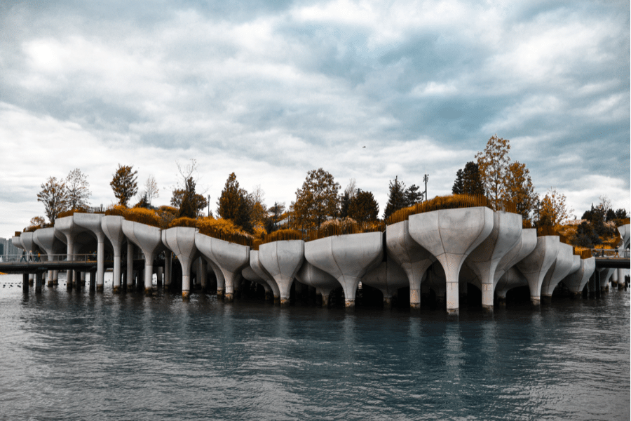 Little Island Park on a cloudy day near the water 