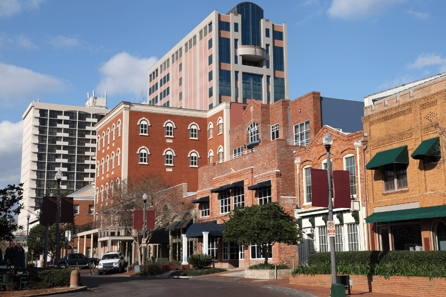 Downtown Tallahassee, FL skyline during the day brick buildings 