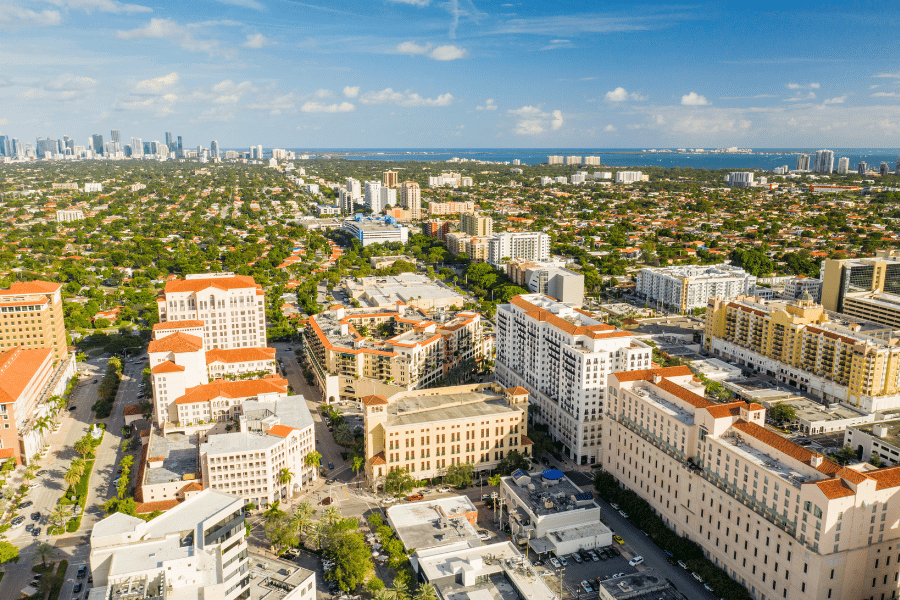 Coral Gables, FL skyline on a sunny day