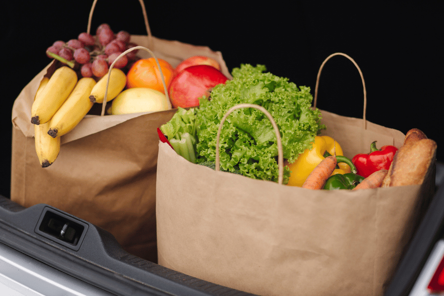 grocery shopping vegetables fruits store bags paperbags