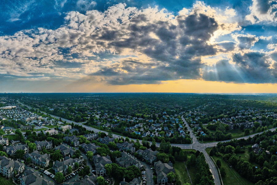 Birdseye view of neighborhoods in Louisville KY