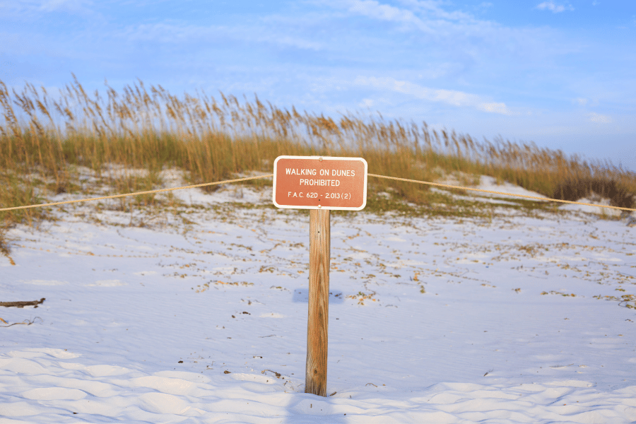 Henderson Beach State Park stay off the dunes sign