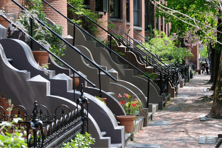 Boston's Southend neighborhood with beautiful victorian townhomes