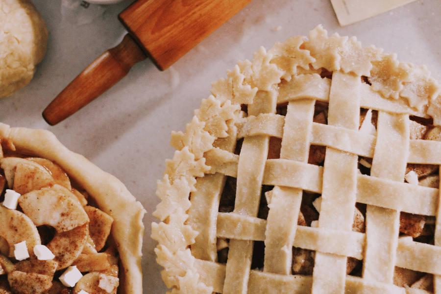 freshly baked pies with rolling pin