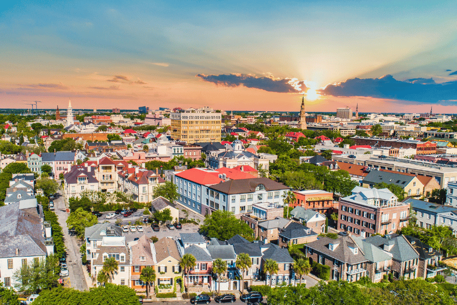 Charleston skyline during sunset beautiful buildings