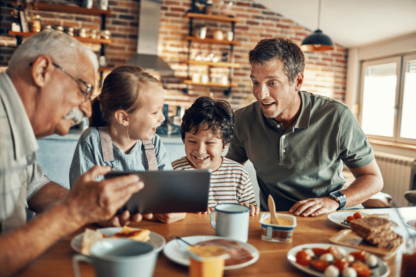 Family eating together with different generations