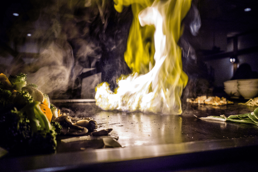 Japanese steakhouse vegetables steak chicken fire 