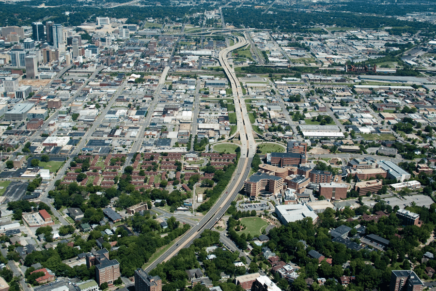 Road view of the city Birmingham