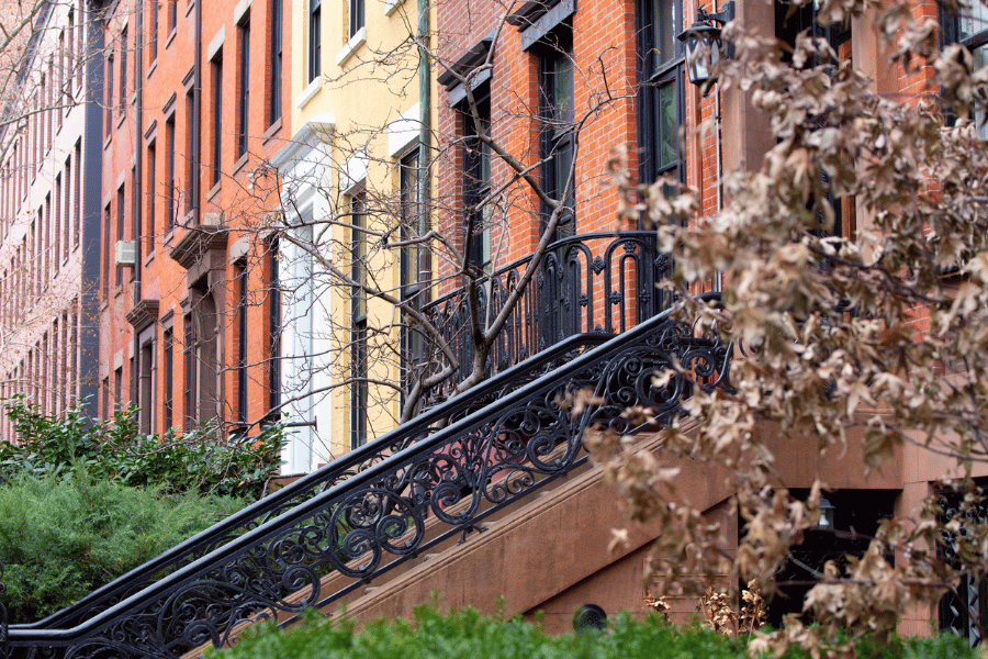 Brownstone apartments in the daylight