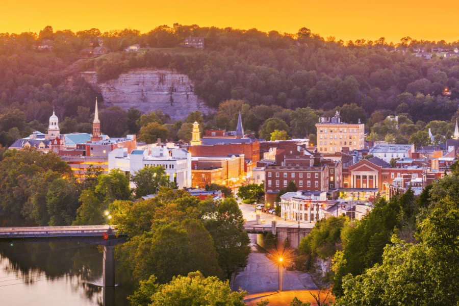 Frankfort City view with orange sunset 