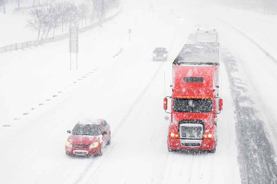 Snowy conditions on the highway in South Dakota 