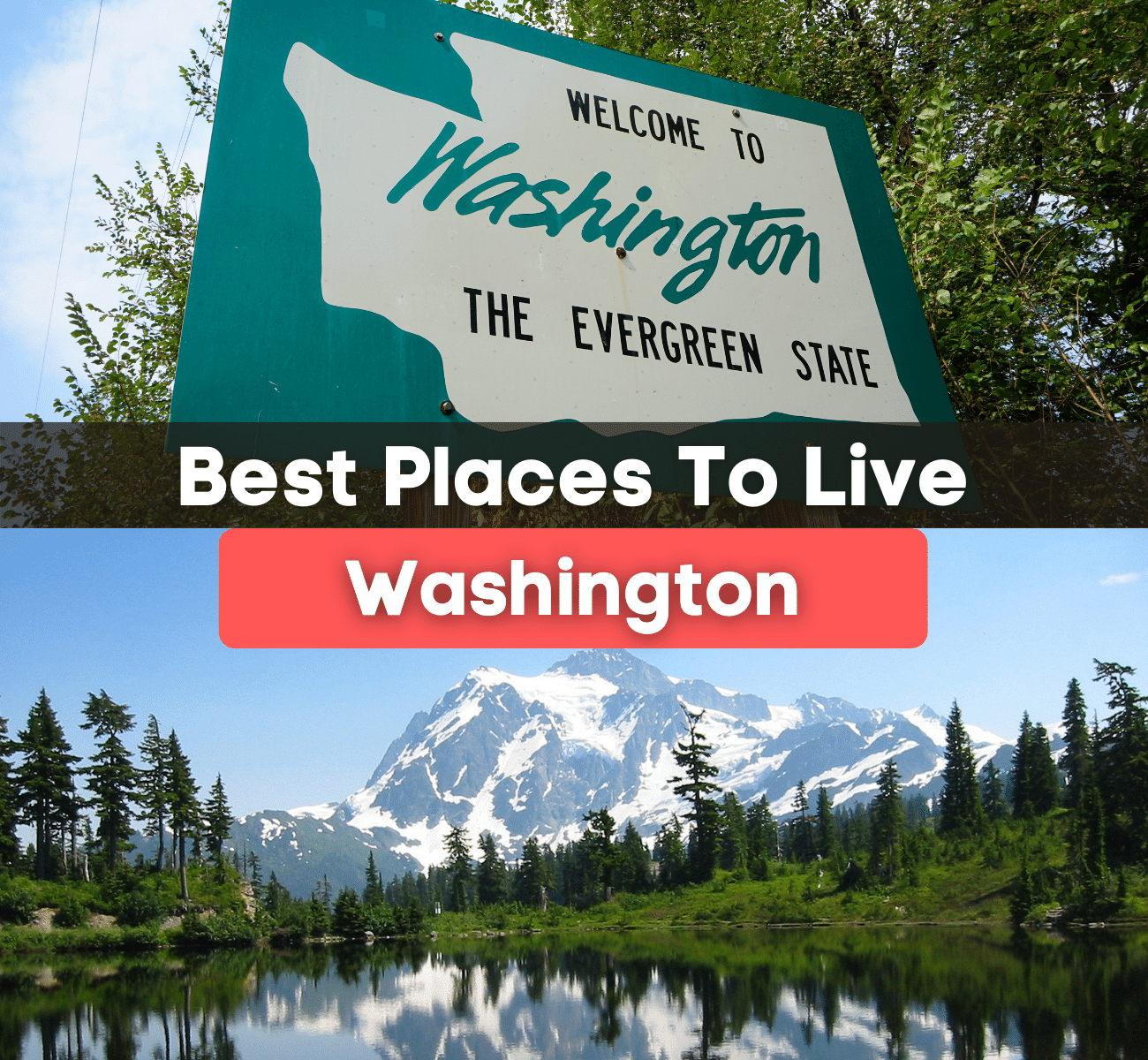 Moving to Washington state sign and Mount Rainer 