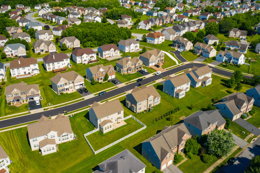 Delaware neighborhood homes birdseye view