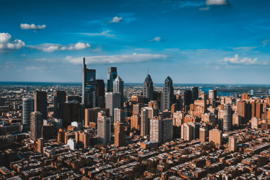 Ariel photo of downtown Philadelphia and closely surrounding areas