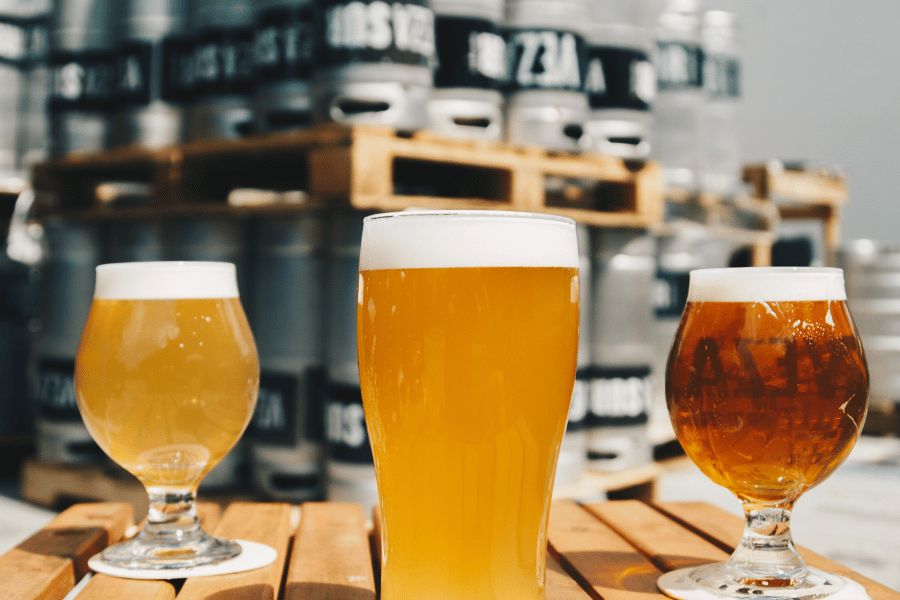 brewery - three glasses of beer 